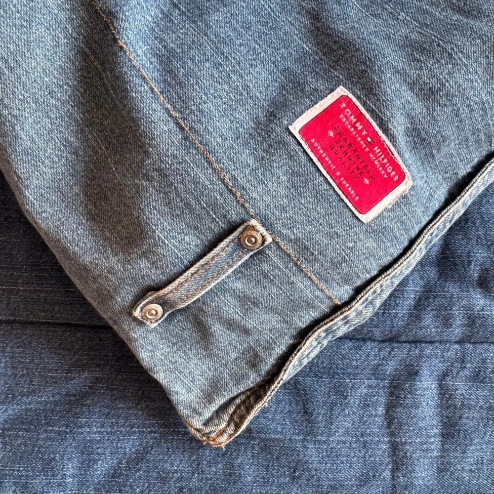Vtg Tommy Hilfiger Queen Size Denim Bed Comforter Stonewash Blue Jean